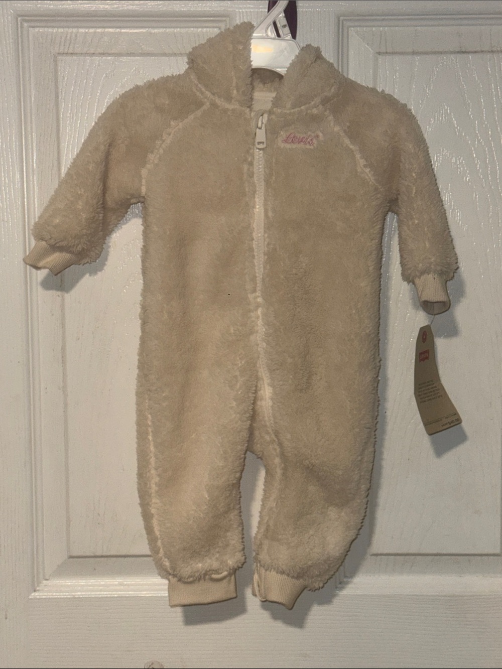 Levi's Cream Plush Hooded Baby Footie One-Piece